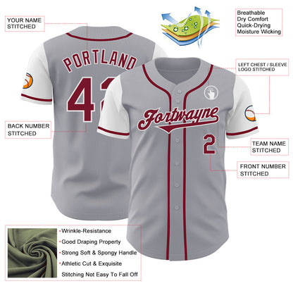 Custom Gray Crimson-White Authentic Two Tone Baseball Jersey - Sky-Custom