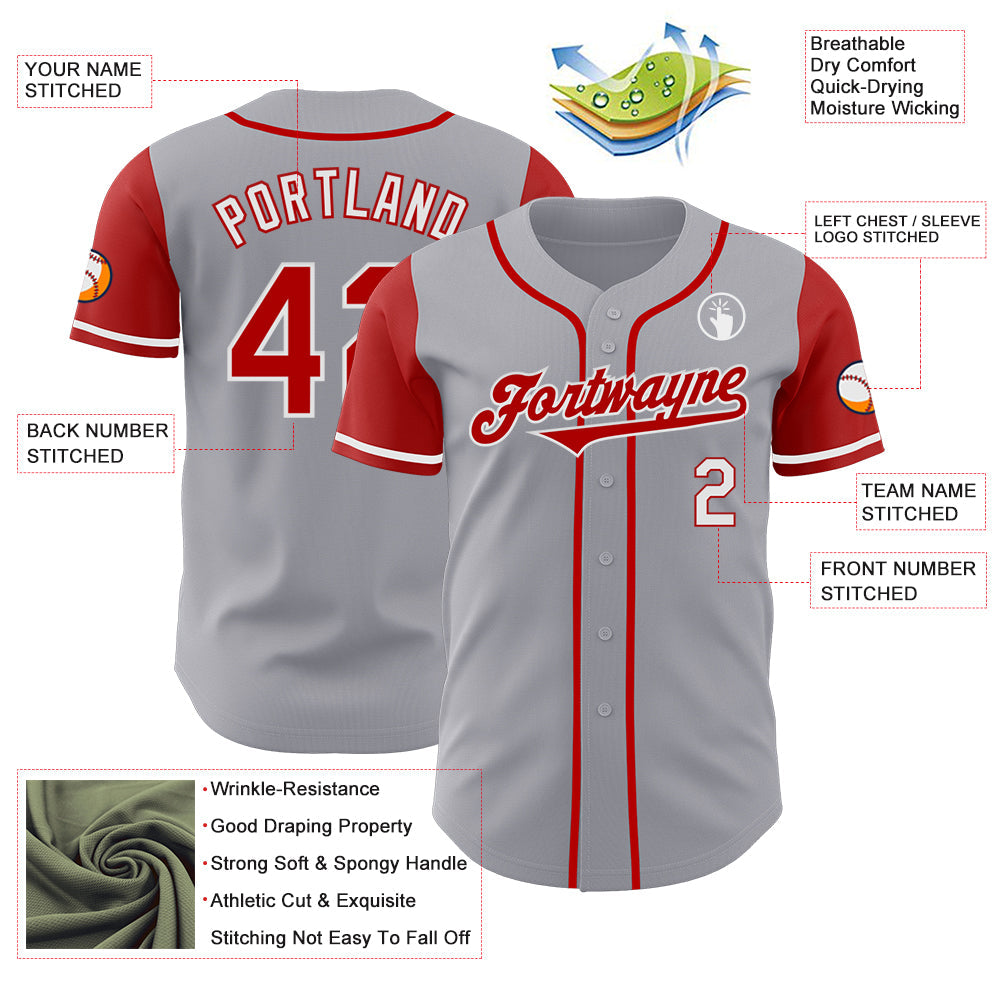 Custom Gray Red-White Authentic Two Tone Baseball Jersey - Sky-Custom