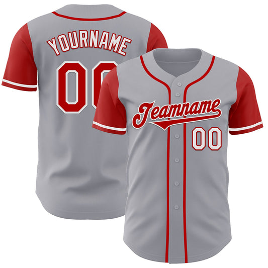 Custom Gray Red-White Authentic Two Tone Baseball Jersey - Sky-Custom
