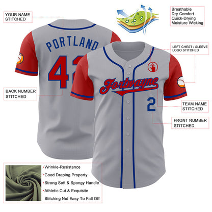 Custom Gray Red-Royal Authentic Two Tone Baseball Jersey - Sky-Custom