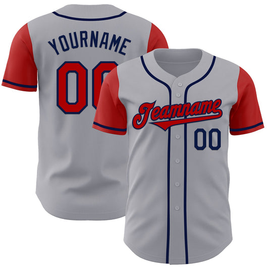 Custom Gray Red-Navy Authentic Two Tone Baseball Jersey - Sky-Custom