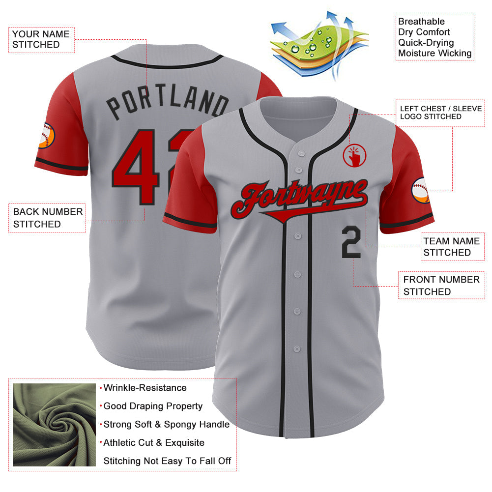 Custom Gray Red-Black Authentic Two Tone Baseball Jersey - Sky-Custom