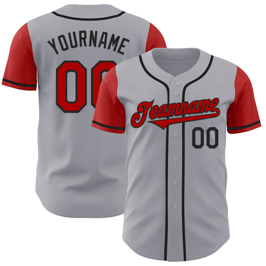 Custom Gray Red-Black Authentic Two Tone Baseball Jersey - Sky-Custom