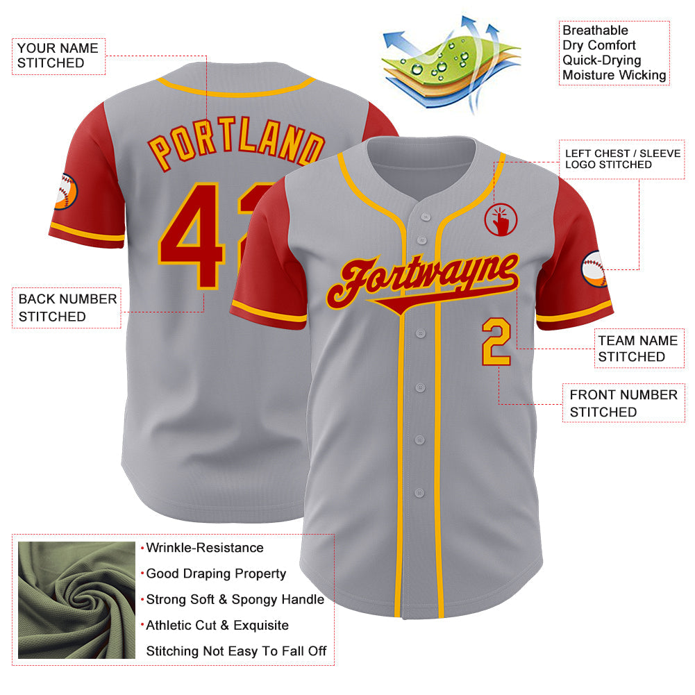 Custom Gray Red-Gold Authentic Two Tone Baseball Jersey - Sky-Custom