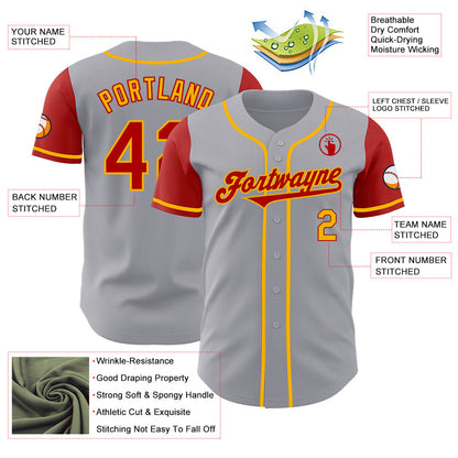 Custom Gray Red-Gold Authentic Two Tone Baseball Jersey - Sky-Custom