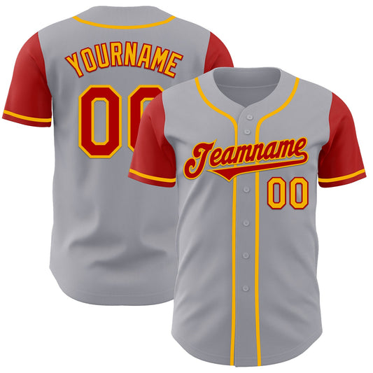 Custom Gray Red-Gold Authentic Two Tone Baseball Jersey - Sky-Custom