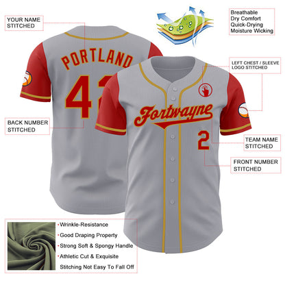 Custom Gray Red-Old Gold Authentic Two Tone Baseball Jersey - Sky-Custom