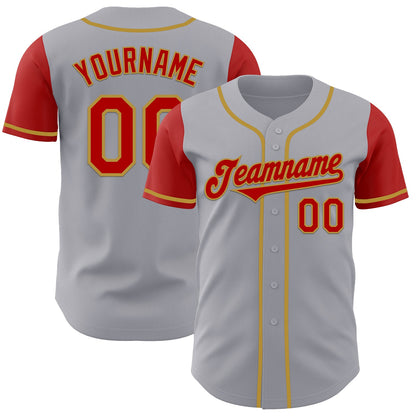 Custom Gray Red-Old Gold Authentic Two Tone Baseball Jersey - Sky-Custom