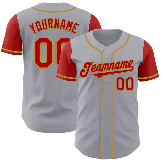 Custom Gray Red-Old Gold Authentic Two Tone Baseball Jersey - Sky-Custom