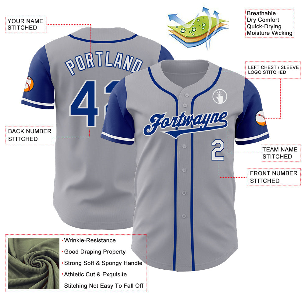 Custom Gray Royal-White Authentic Two Tone Baseball Jersey - Sky-Custom