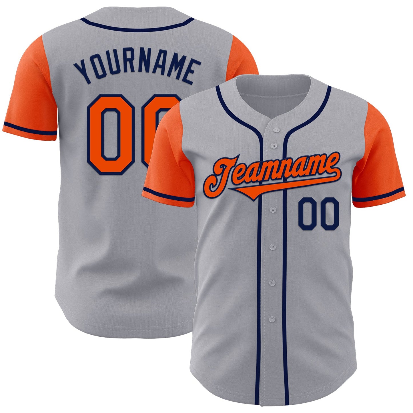 Custom Gray Orange-Navy Authentic Two Tone Baseball Jersey - Sky-Custom