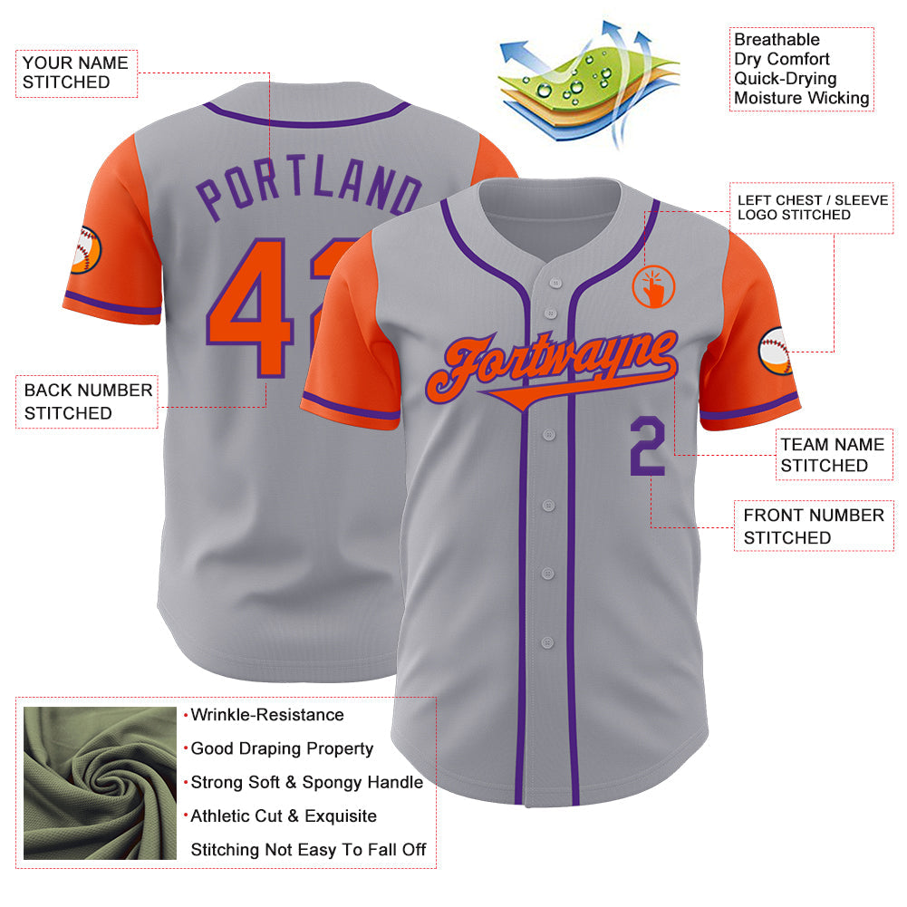 Custom Gray Orange-Purple Authentic Two Tone Baseball Jersey - Sky-Custom