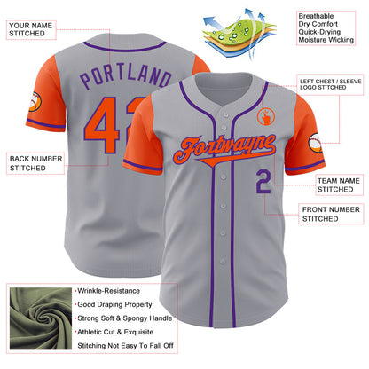 Custom Gray Orange-Purple Authentic Two Tone Baseball Jersey - Sky-Custom