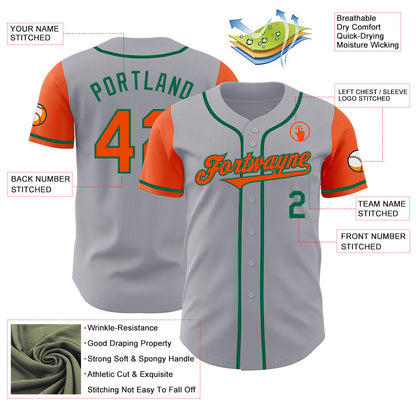 Custom Gray Orange-Kelly Green Authentic Two Tone Baseball Jersey - Sky-Custom