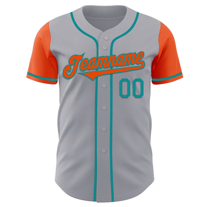 Custom Gray Orange-Teal Authentic Two Tone Baseball Jersey - Sky-Custom