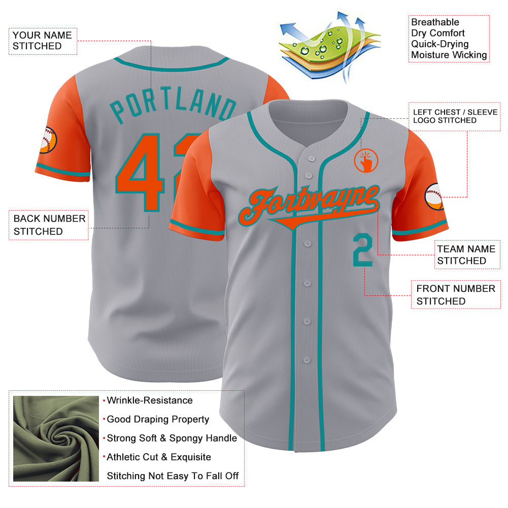 Custom Gray Orange-Teal Authentic Two Tone Baseball Jersey - Sky-Custom