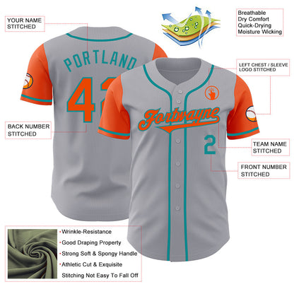 Custom Gray Orange-Teal Authentic Two Tone Baseball Jersey - Sky-Custom