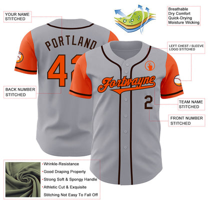 Custom Gray Orange-Brown Authentic Two Tone Baseball Jersey - Sky-Custom