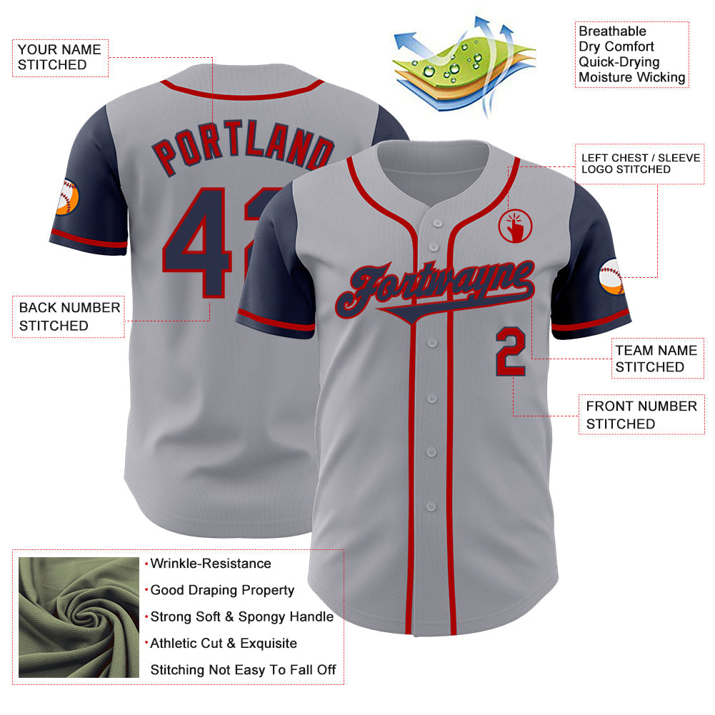 Custom Gray Navy-Red Authentic Two Tone Baseball Jersey - Sky-Custom