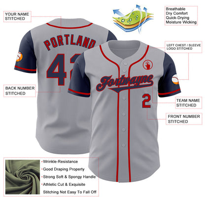 Custom Gray Navy-Red Authentic Two Tone Baseball Jersey - Sky-Custom