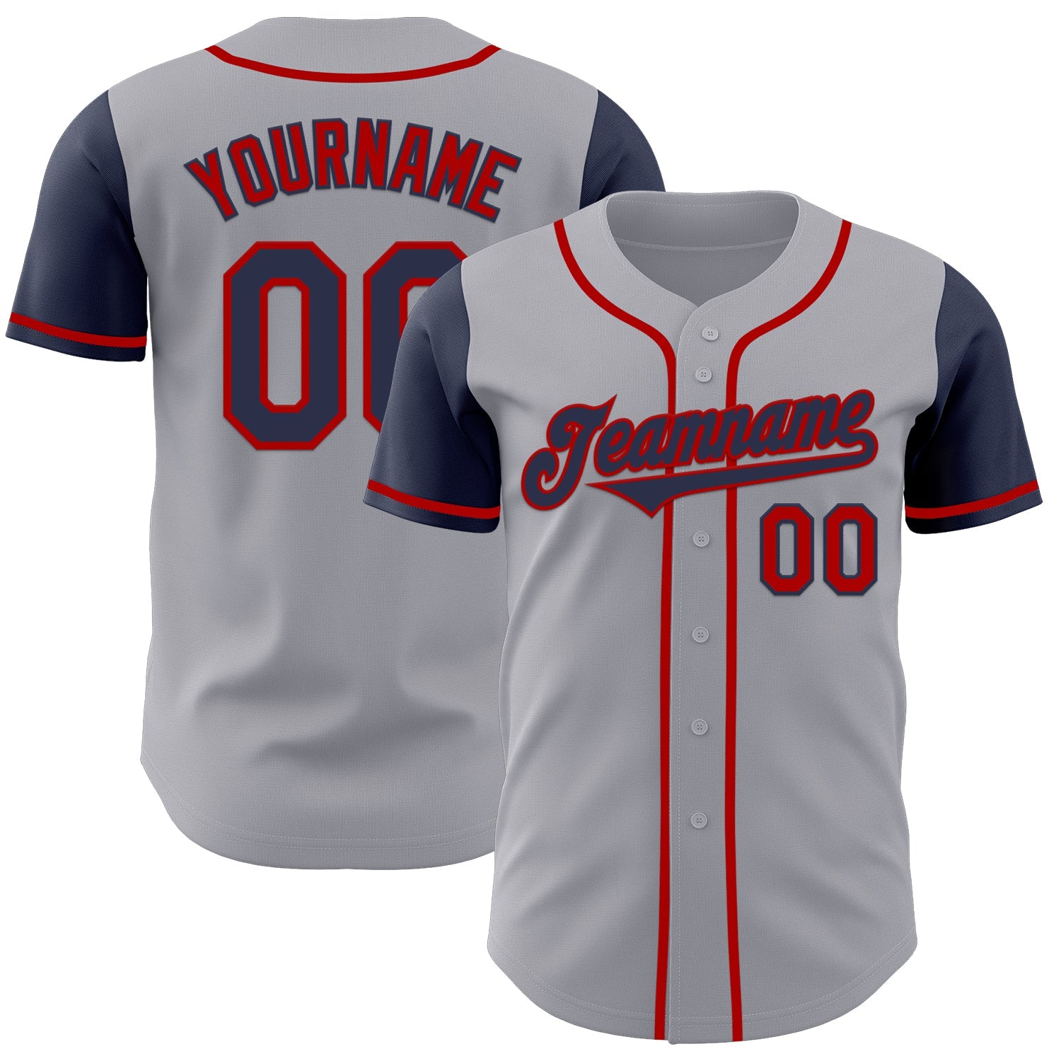 Custom Gray Navy-Red Authentic Two Tone Baseball Jersey - Sky-Custom