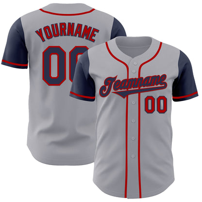 Custom Gray Navy-Red Authentic Two Tone Baseball Jersey - Sky-Custom
