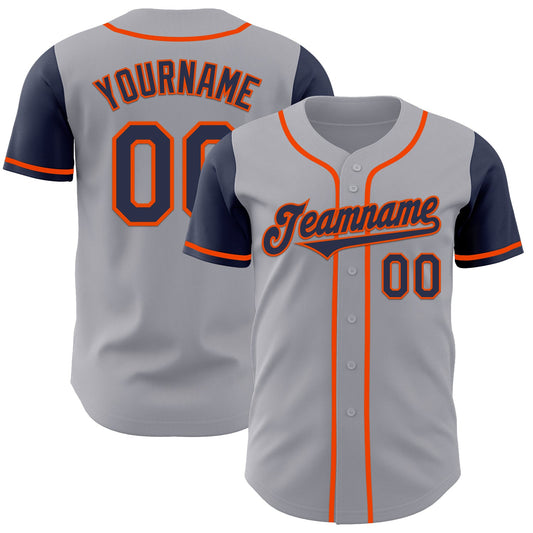 Custom Gray Navy-Orange Authentic Two Tone Baseball Jersey - Sky-Custom