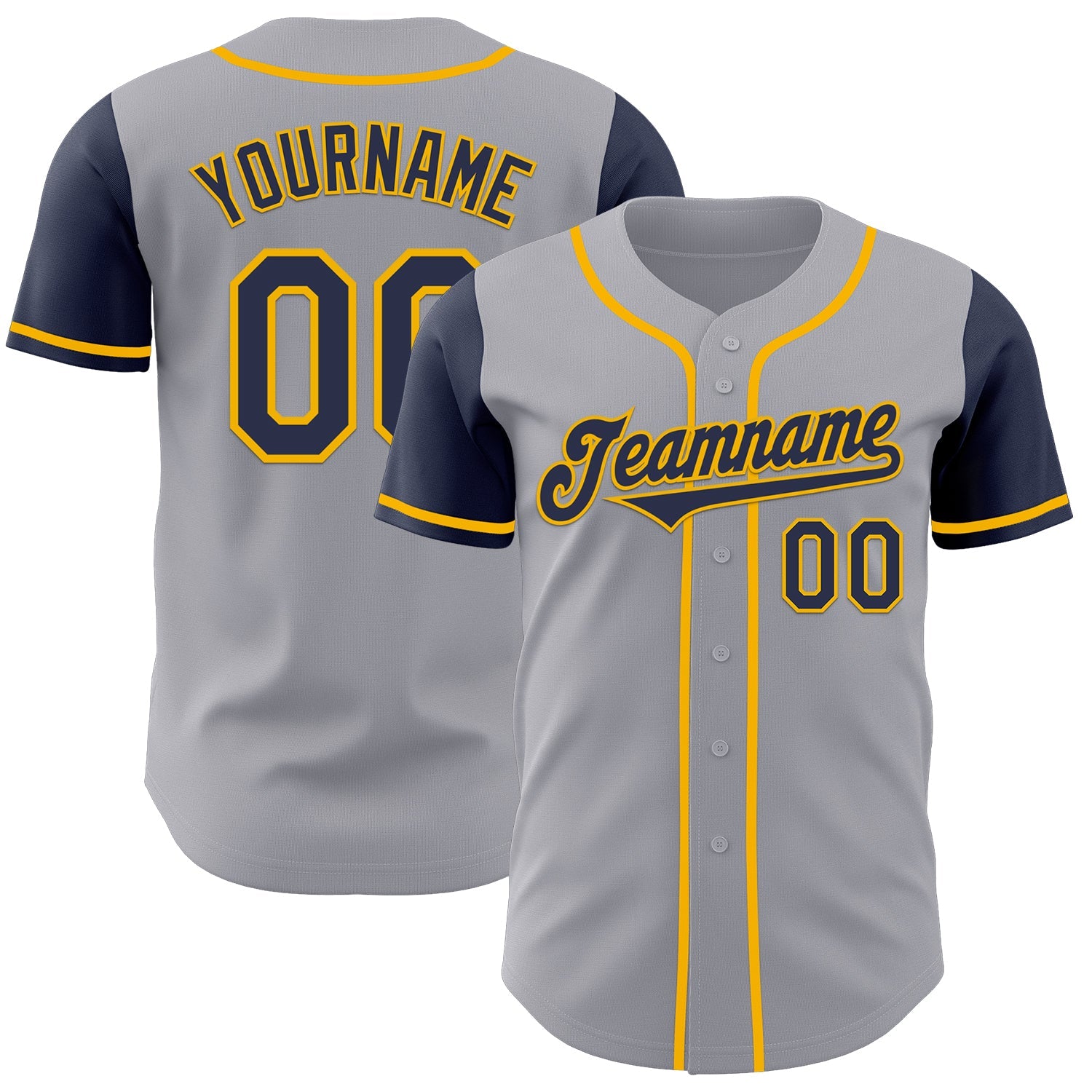 Custom Gray Navy-Gold Authentic Two Tone Baseball Jersey - Sky-Custom