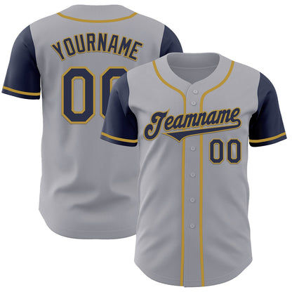 Custom Gray Navy-Old Gold Authentic Two Tone Baseball Jersey - Sky-Custom