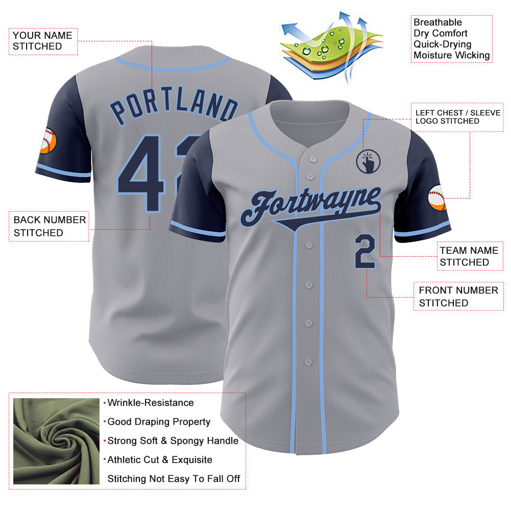 Custom Gray Navy-Light Blue Authentic Two Tone Baseball Jersey - Sky-Custom