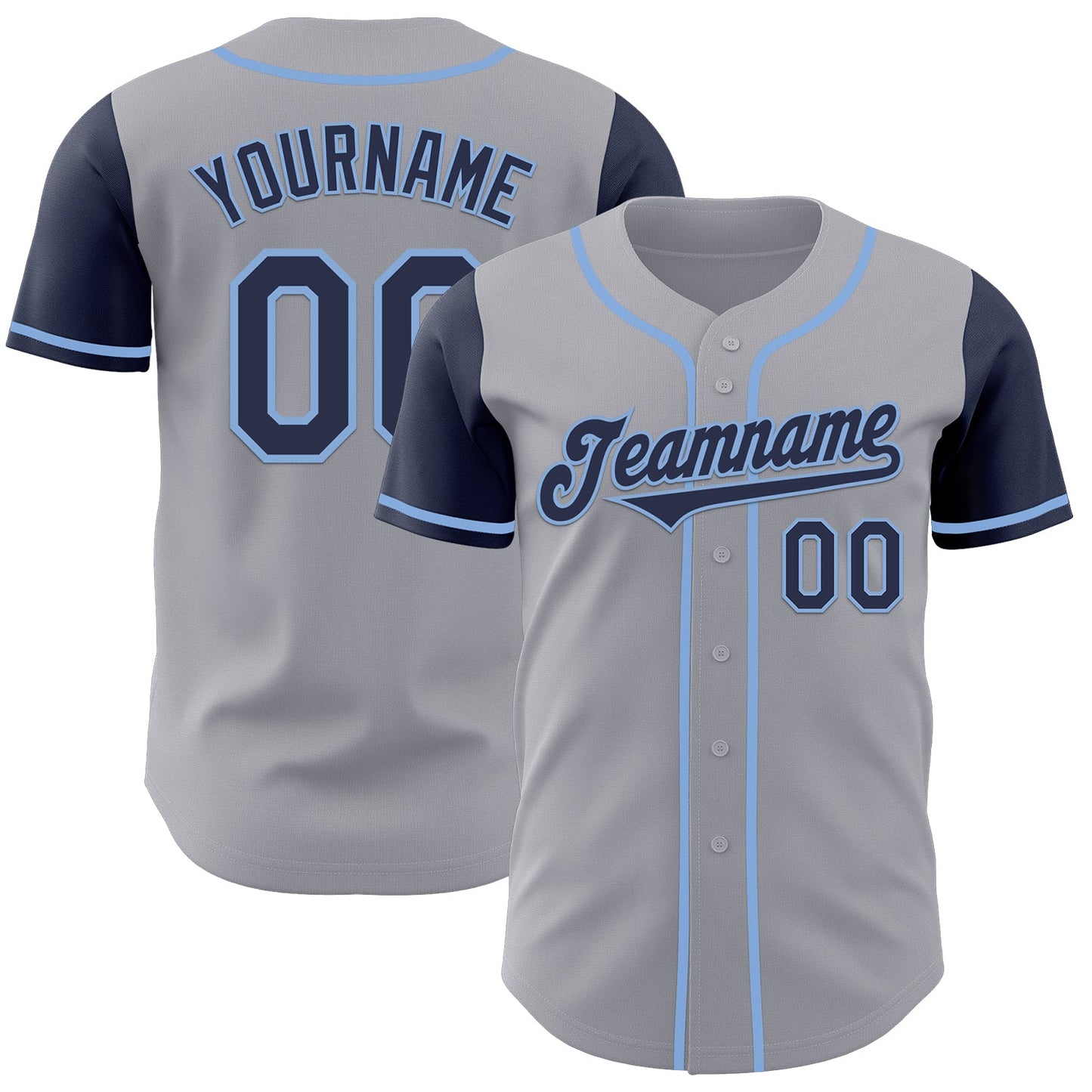 Custom Gray Navy-Light Blue Authentic Two Tone Baseball Jersey - Sky-Custom