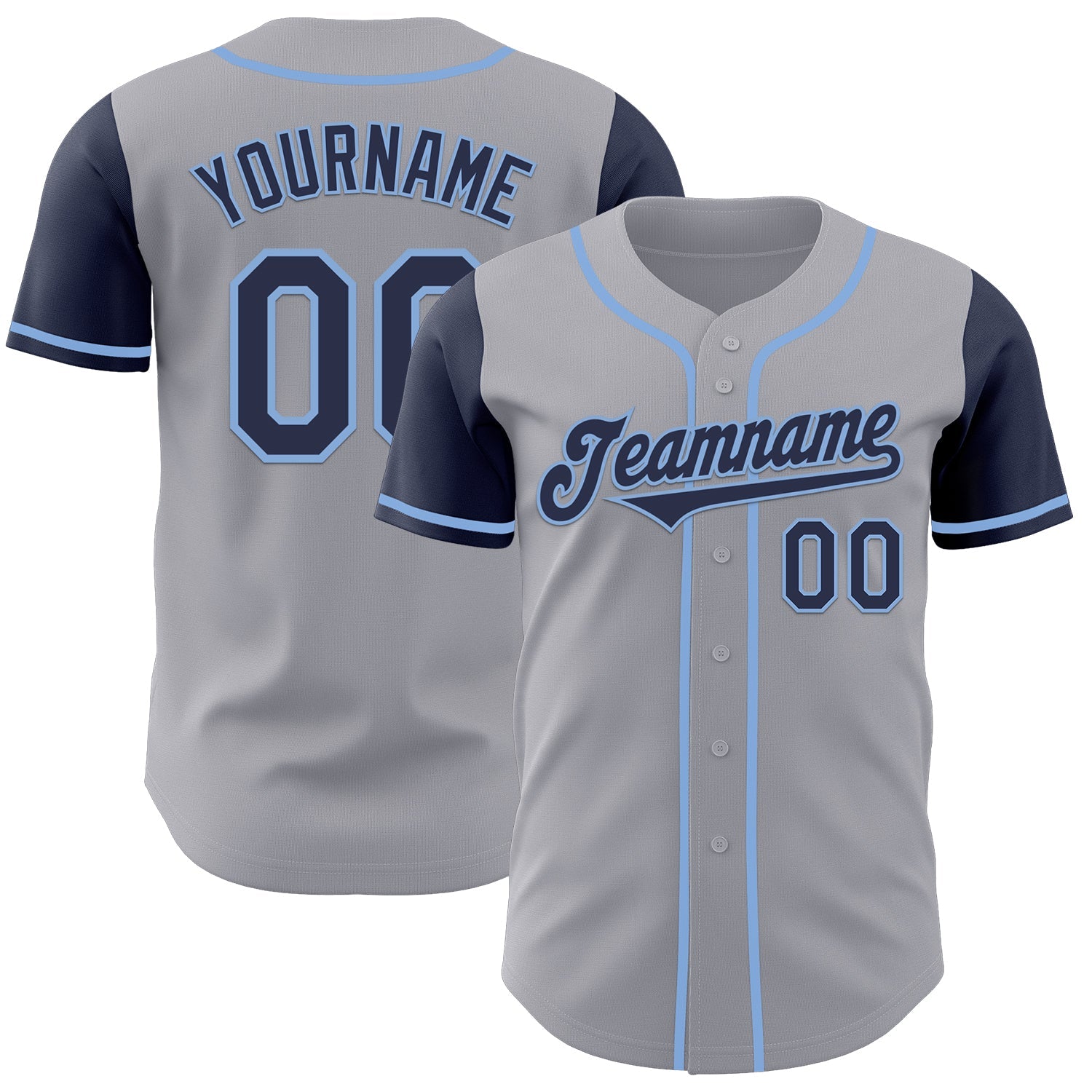 Custom Gray Navy-Light Blue Authentic Two Tone Baseball Jersey - Sky-Custom