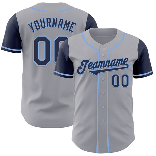 Custom Gray Navy-Light Blue Authentic Two Tone Baseball Jersey - Sky-Custom