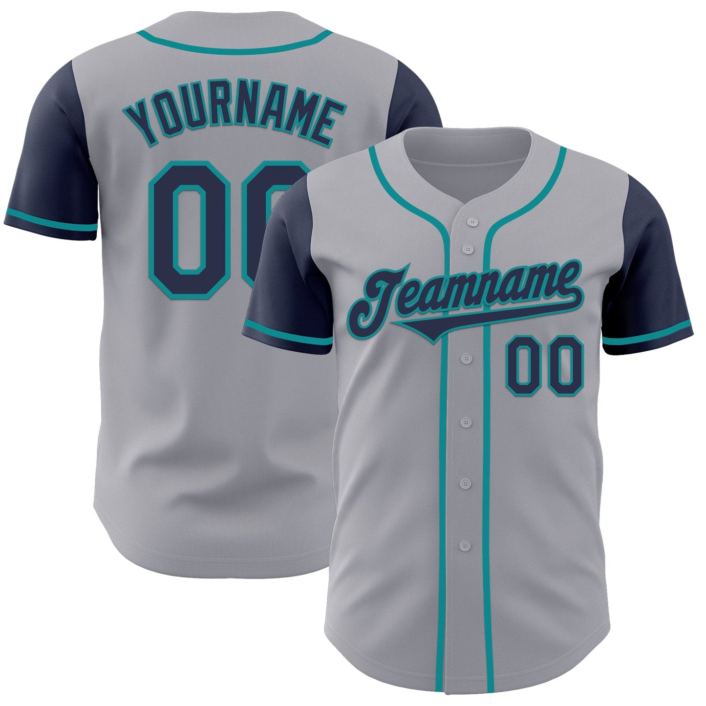 Custom Gray Navy-Teal Authentic Two Tone Baseball Jersey - Sky-Custom