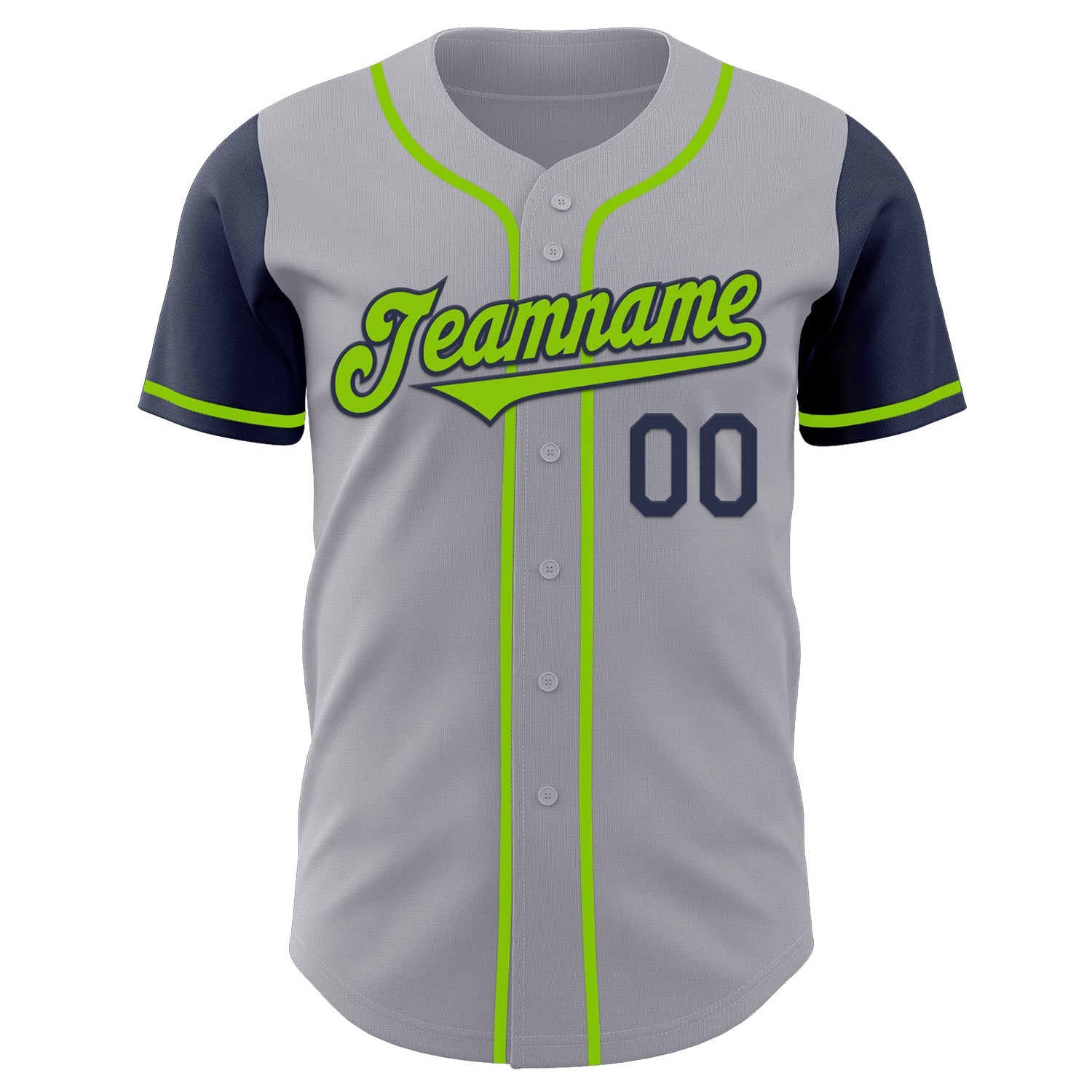 Custom Gray Neon Green-Navy Authentic Two Tone Baseball Jersey - Sky-Custom