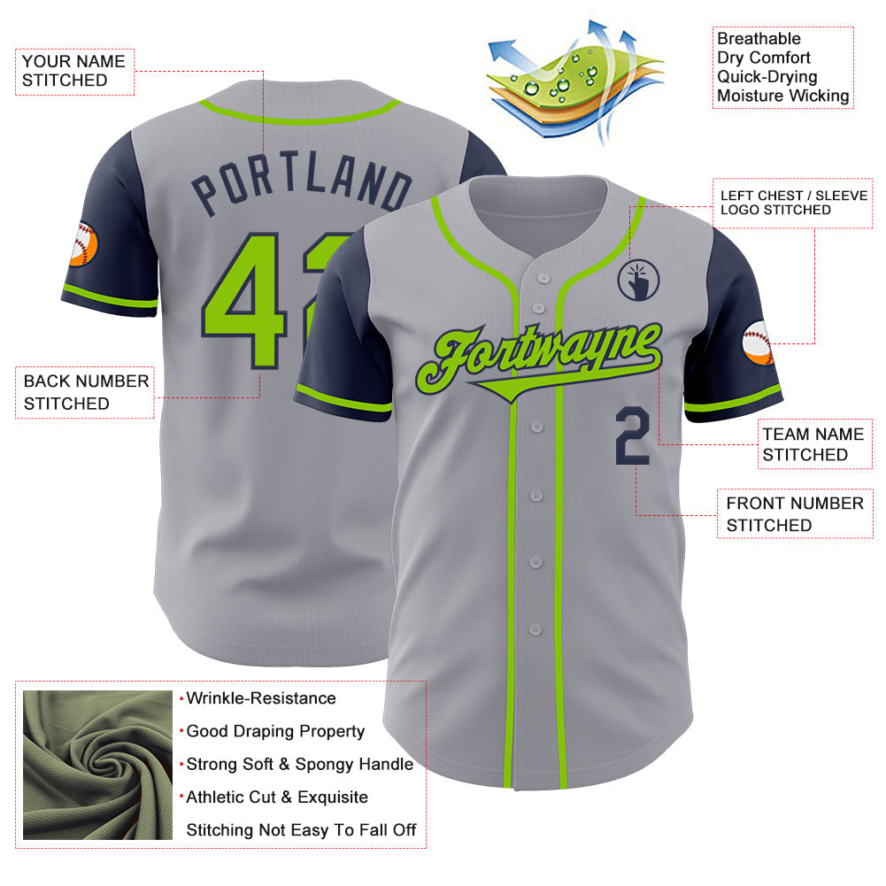 Custom Gray Neon Green-Navy Authentic Two Tone Baseball Jersey - Sky-Custom