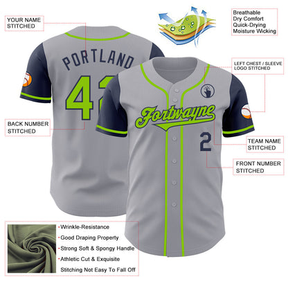 Custom Gray Neon Green-Navy Authentic Two Tone Baseball Jersey - Sky-Custom