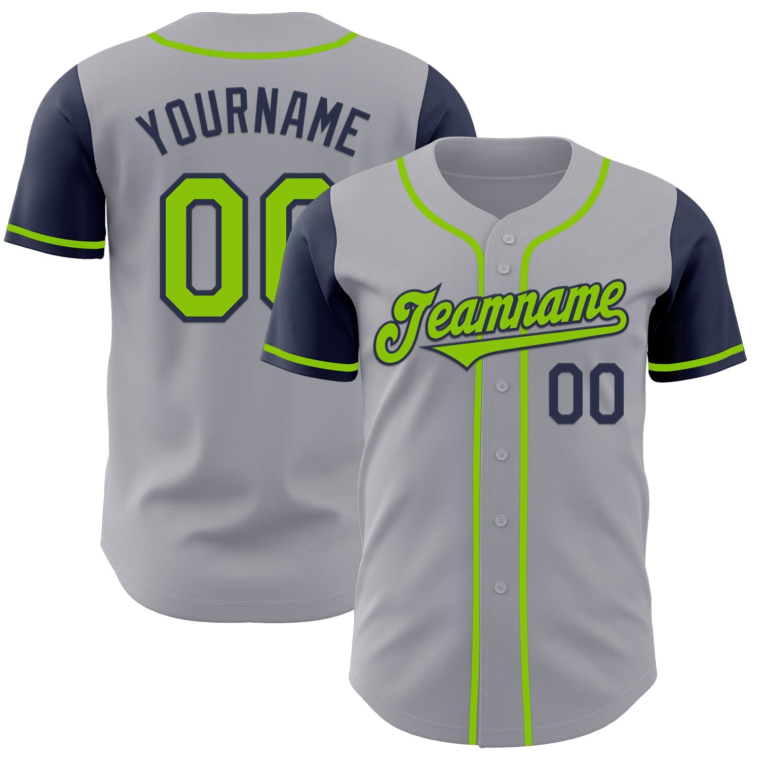 Custom Gray Neon Green-Navy Authentic Two Tone Baseball Jersey - Sky-Custom
