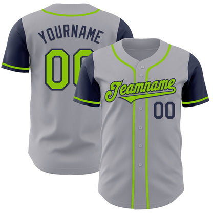 Custom Gray Neon Green-Navy Authentic Two Tone Baseball Jersey - Sky-Custom