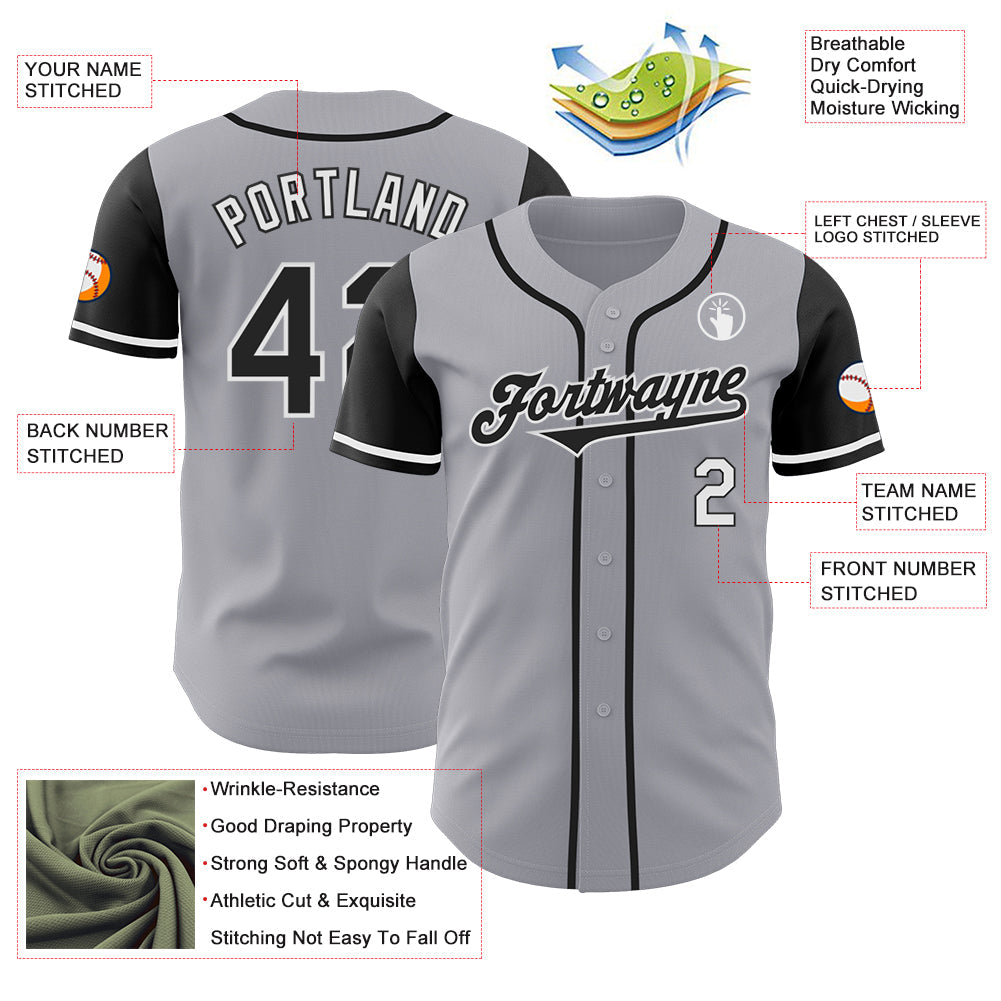Custom Gray Black-White Authentic Two Tone Baseball Jersey - Sky-Custom