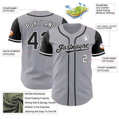 Custom Gray Black-White Authentic Two Tone Baseball Jersey - Sky-Custom