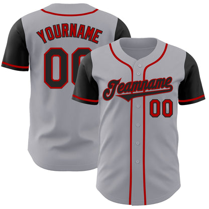 Custom Gray Black-Red Authentic Two Tone Baseball Jersey - Sky-Custom