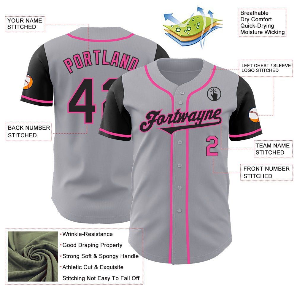 Custom Gray Black-Pink Authentic Two Tone Baseball Jersey - Sky-Custom
