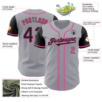 Custom Gray Black-Pink Authentic Two Tone Baseball Jersey - Sky-Custom