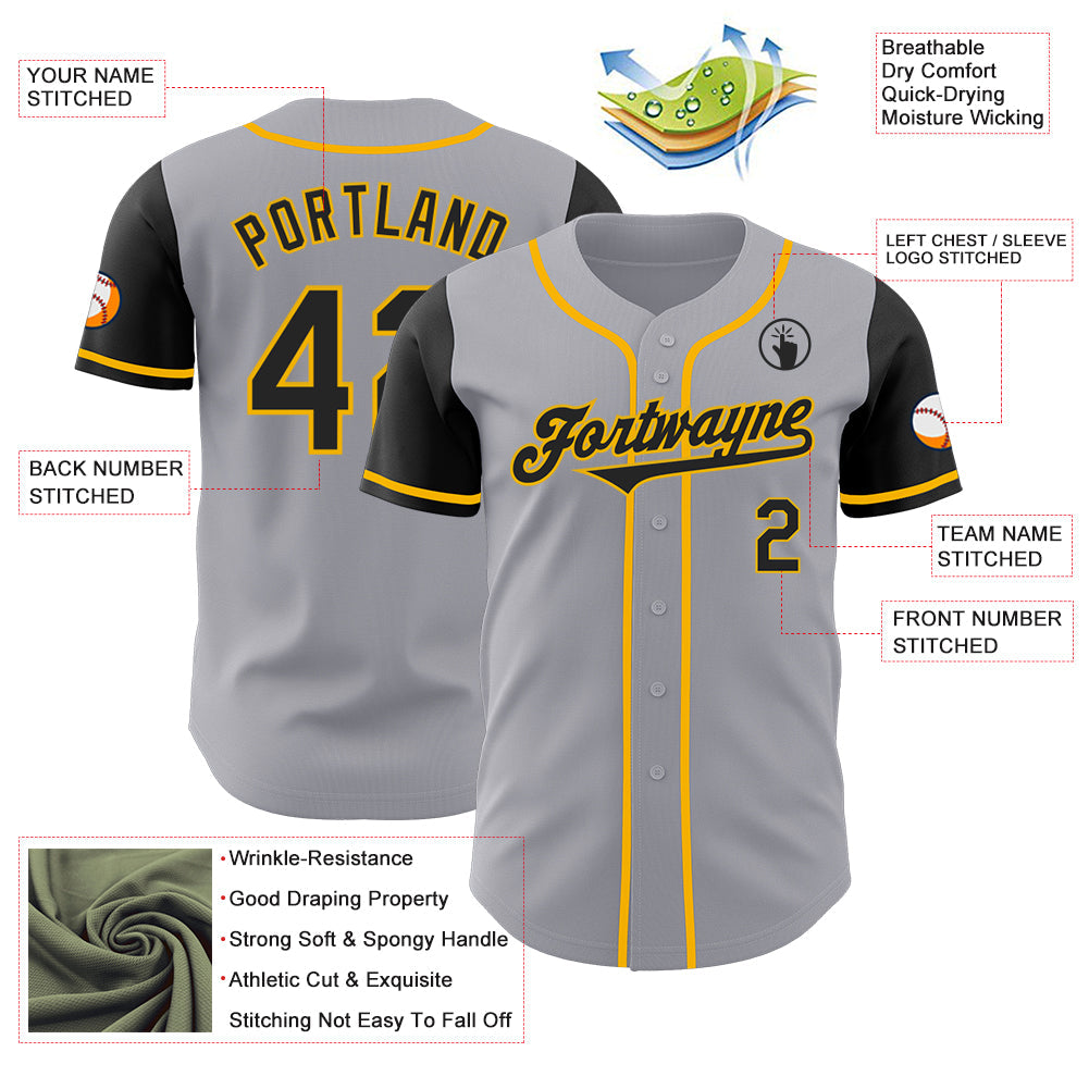 Custom Gray Black-Gold Authentic Two Tone Baseball Jersey - Sky-Custom