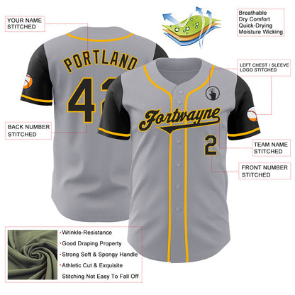 Custom Gray Black-Gold Authentic Two Tone Baseball Jersey - Sky-Custom