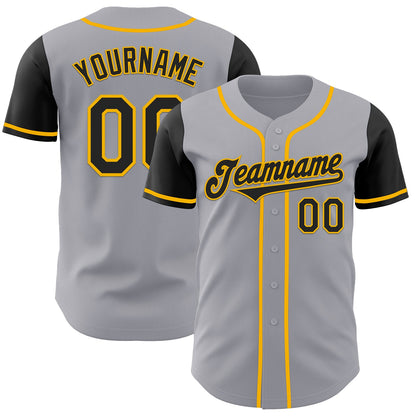 Custom Gray Black-Gold Authentic Two Tone Baseball Jersey - Sky-Custom