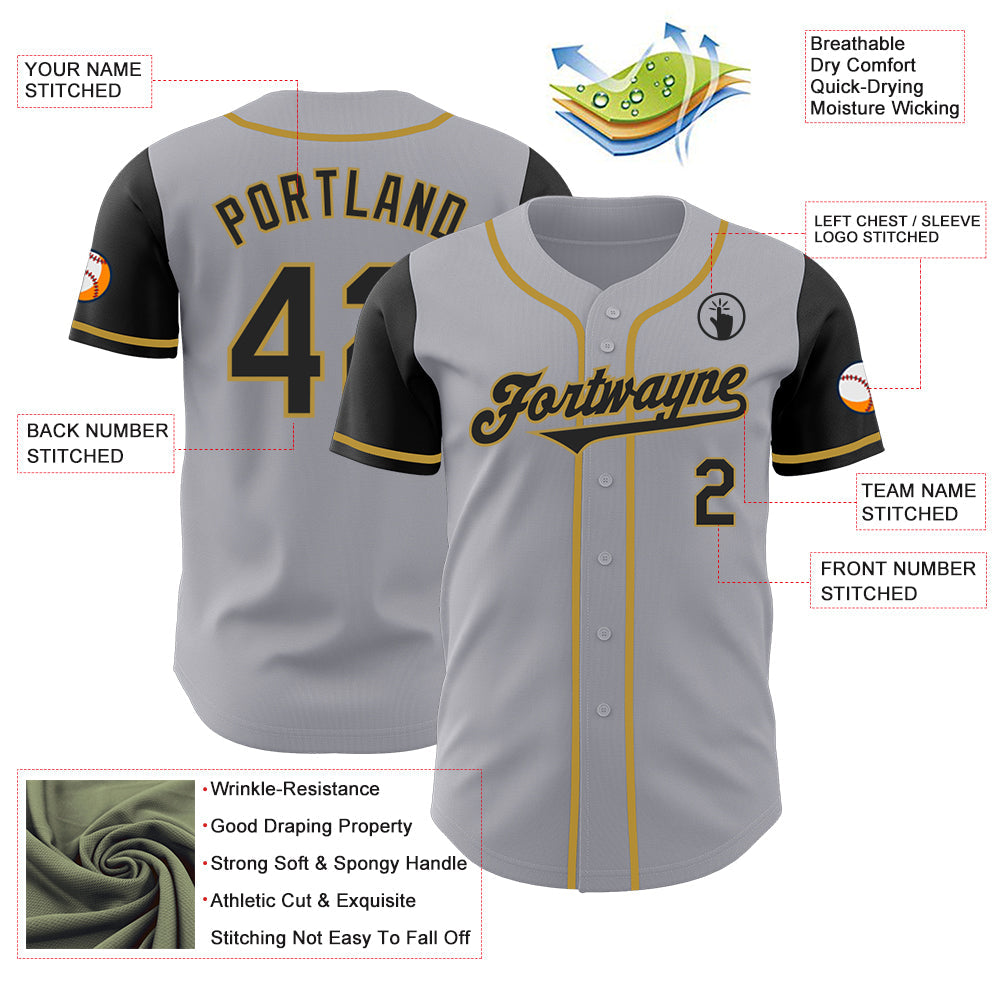 Custom Gray Black-Old Gold Authentic Two Tone Baseball Jersey - Sky-Custom