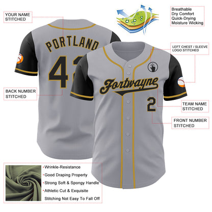 Custom Gray Black-Old Gold Authentic Two Tone Baseball Jersey - Sky-Custom