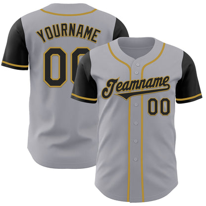 Custom Gray Black-Old Gold Authentic Two Tone Baseball Jersey - Sky-Custom